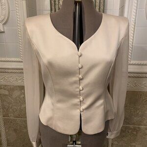 J.R. NITES. Size 18 Champagne Top. Long Chiffon Sleeves. USA. Button Up. AL.